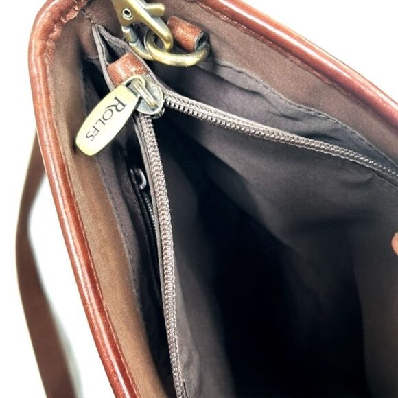 Rolfs Womens Crossbody Shoulder Handbag Non-Adjustable Straps Leather Brown - Picture 3 of 5